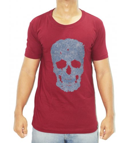 ME11S - Punk Blue Skull Print Casual Red T-Shirt